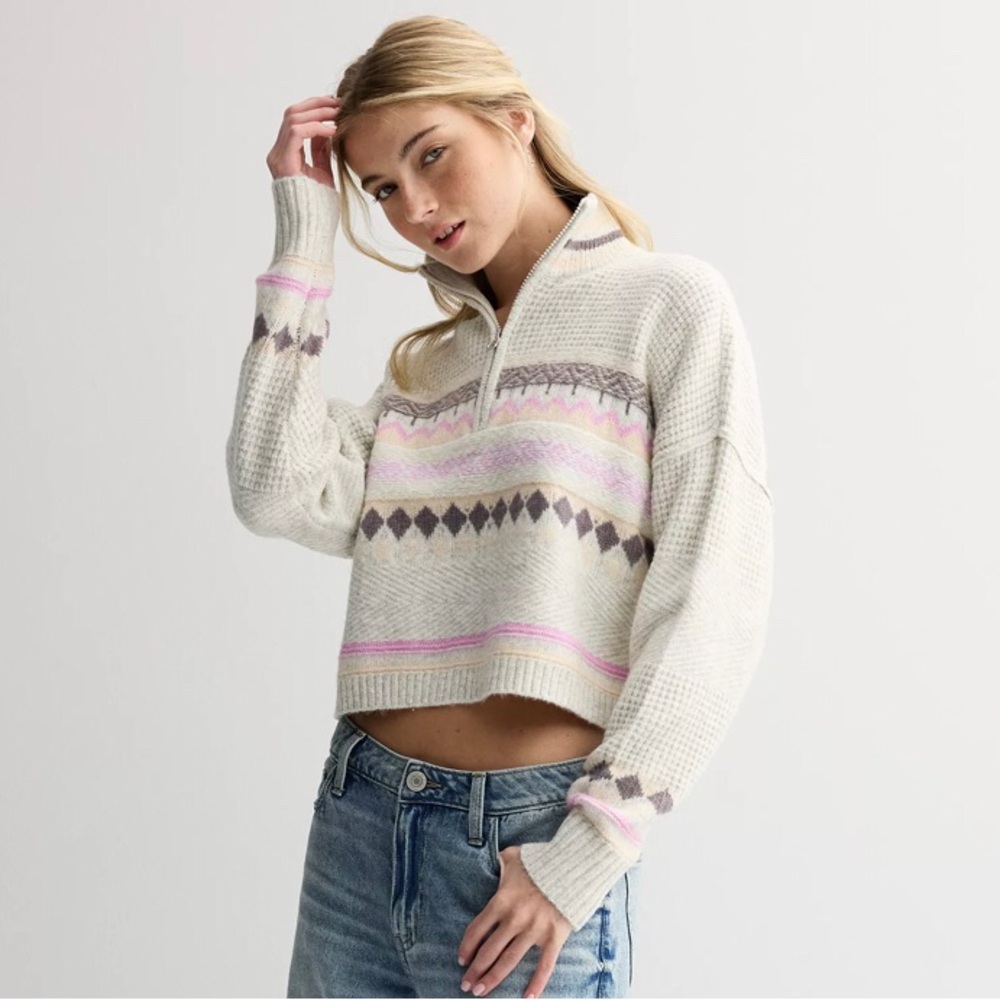 NEW Sugar Moon Quarter Zip Jacquard Sweater